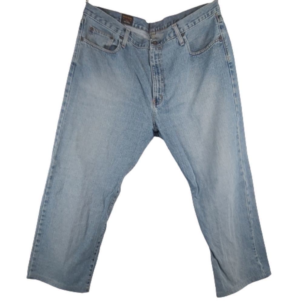 Polo Jeans 38 x 30 Straight Leg Ralph Lauren Light Blue Distressed Denim Hemmed